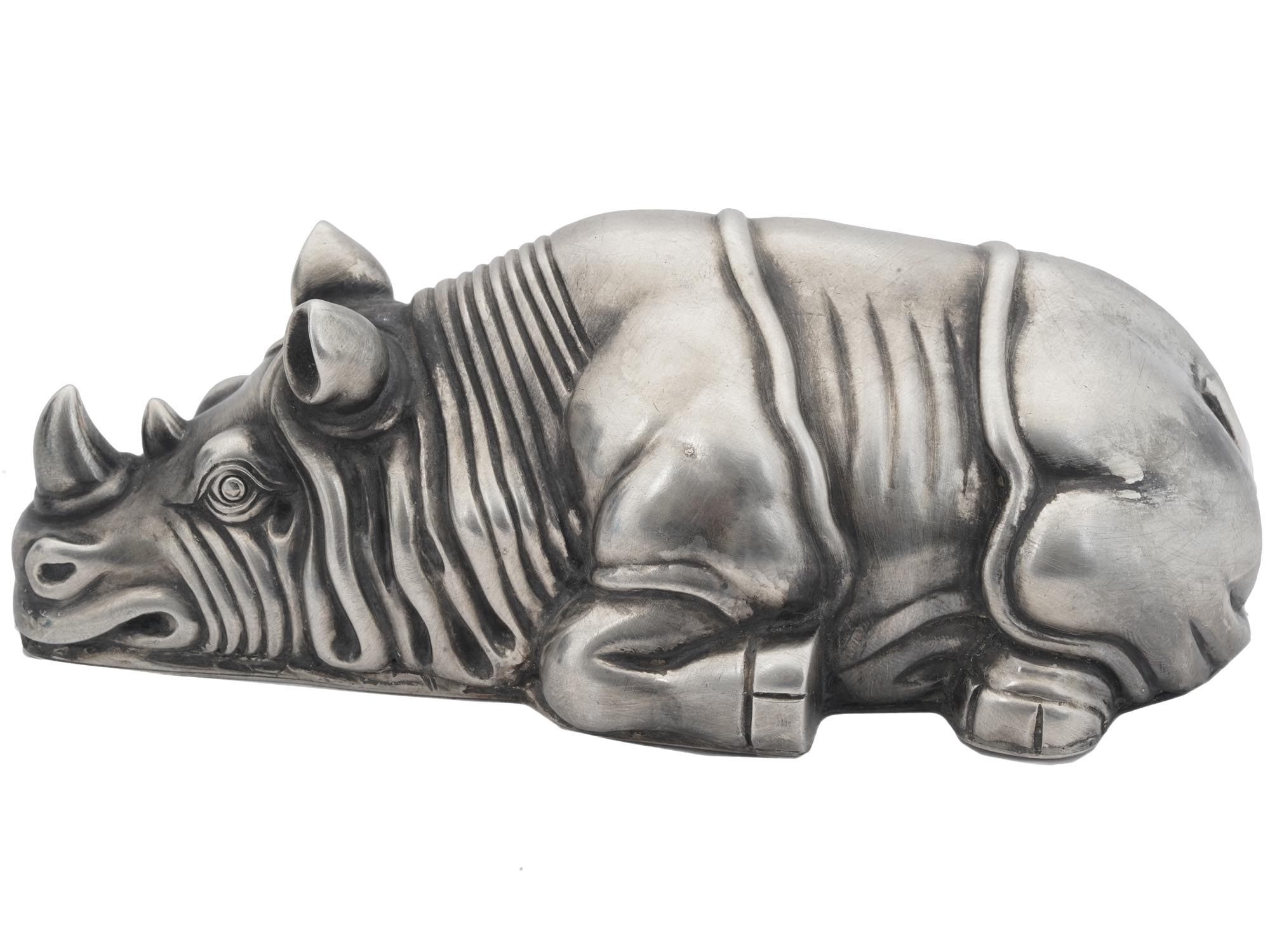 LARGE RUSSIAN CARVED SILVER RHINOCEROS FIGURINE PIC-3